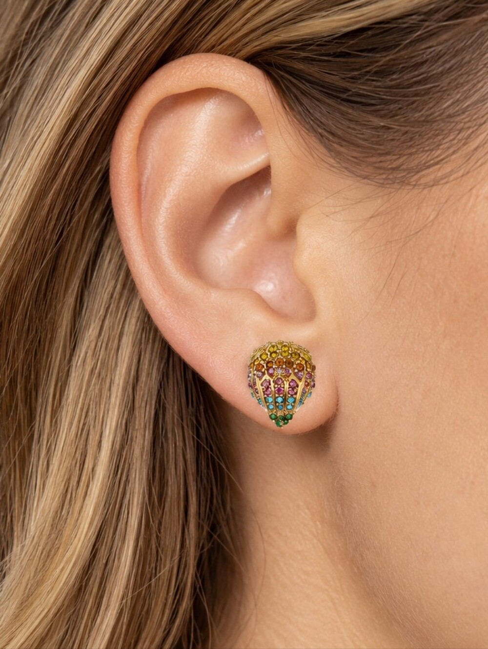 NWT KURT GEIGER LONDON Signature Pave Rainbow Crystal Eaggle Head Stud Earrings